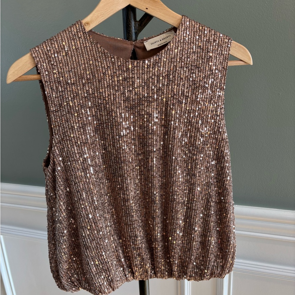 Saints & Hearts rose gold sequin top